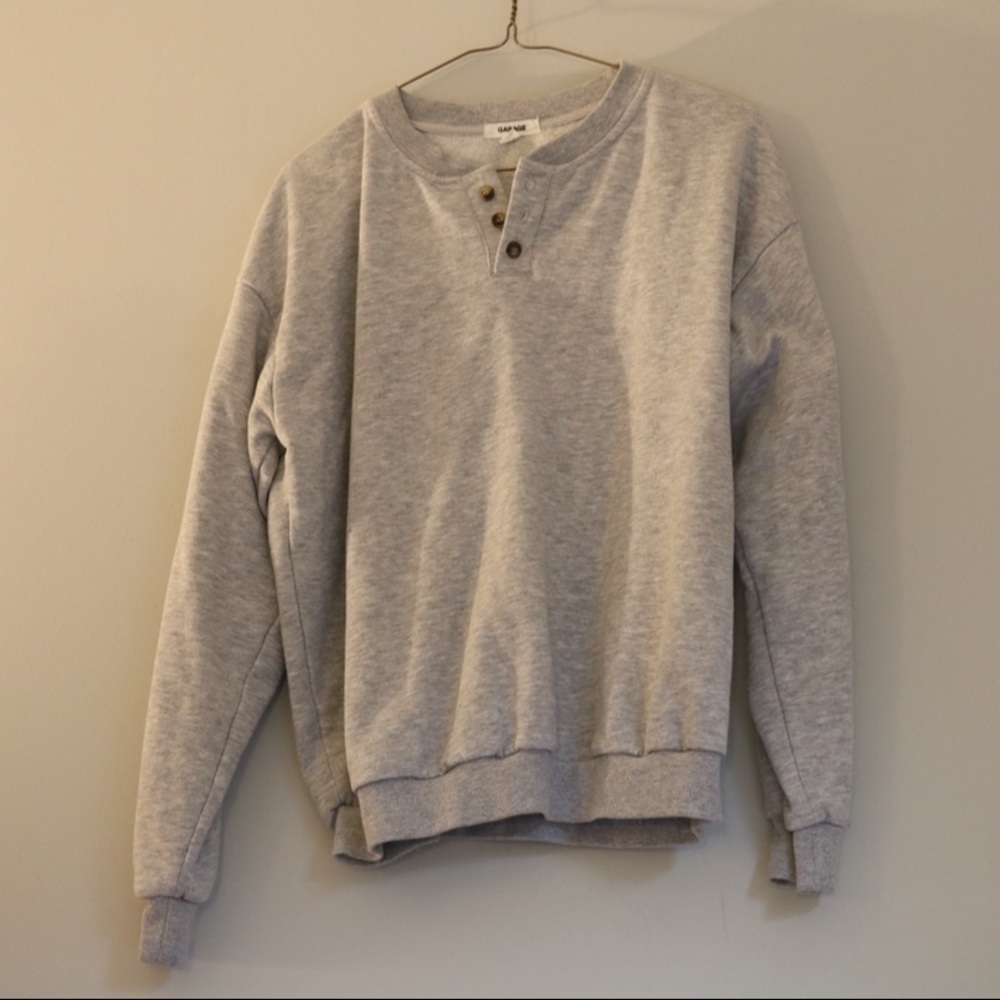 grey crew neck with 3 buttons